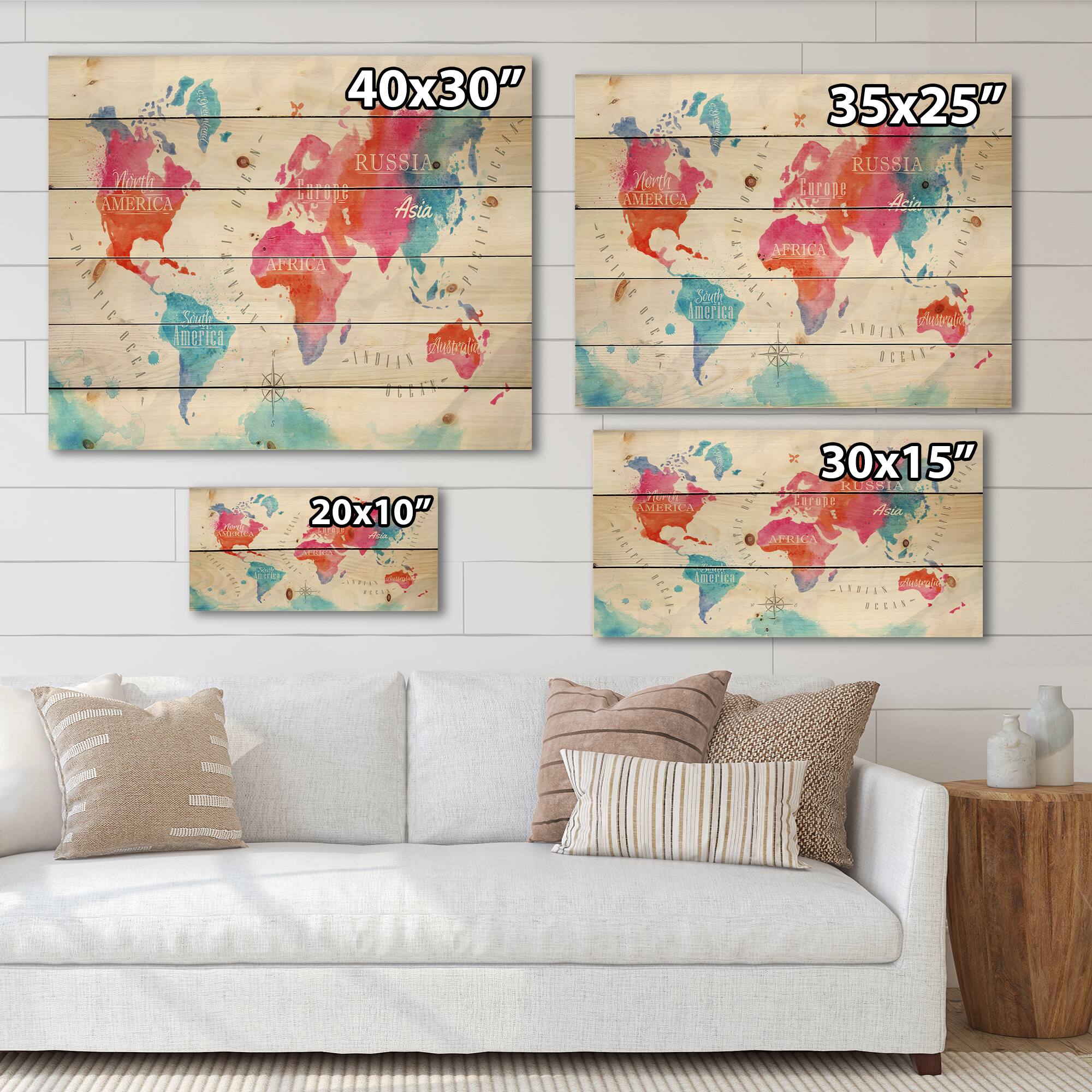 Designart - World Map In and Blue